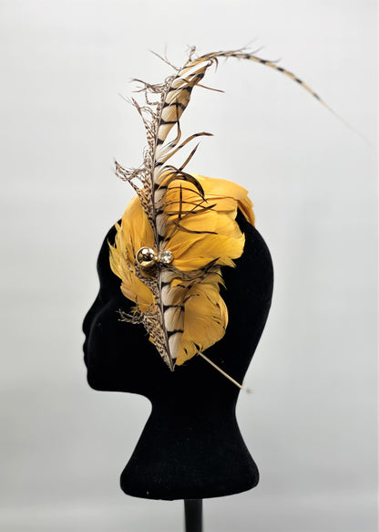 MAEVE  Mustard Feathers Race Day Hat Fascinator