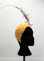 Load image into Gallery viewer, MAEVE  Mustard Feathers Race Day Hat Fascinator
