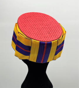 ALFREDA Red Straw Pillbox Hat Vintage Grosgrain Ribbon Race Hat