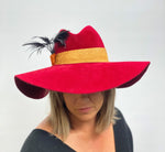 Load image into Gallery viewer, KOLBY Red Felt Fedora Wide Brim Hat
