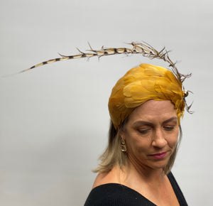 MAEVE  Mustard Feathers Race Day Hat Fascinator