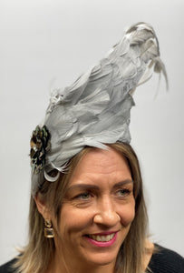 BERTHA  Silver/Grey Feather Fascinator Race Day Hat