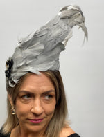 Load image into Gallery viewer, BERTHA  Silver/Grey Feather Fascinator Race Day Hat
