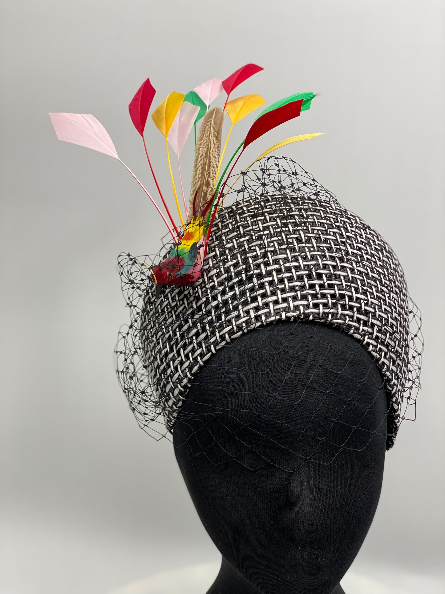ANASTASIA Black and White Straw Crown Hat Race Hat