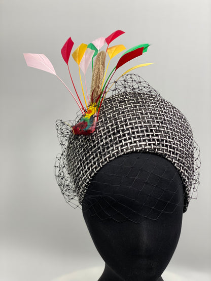 ANASTASIA Black and White Straw Crown Hat Race Hat