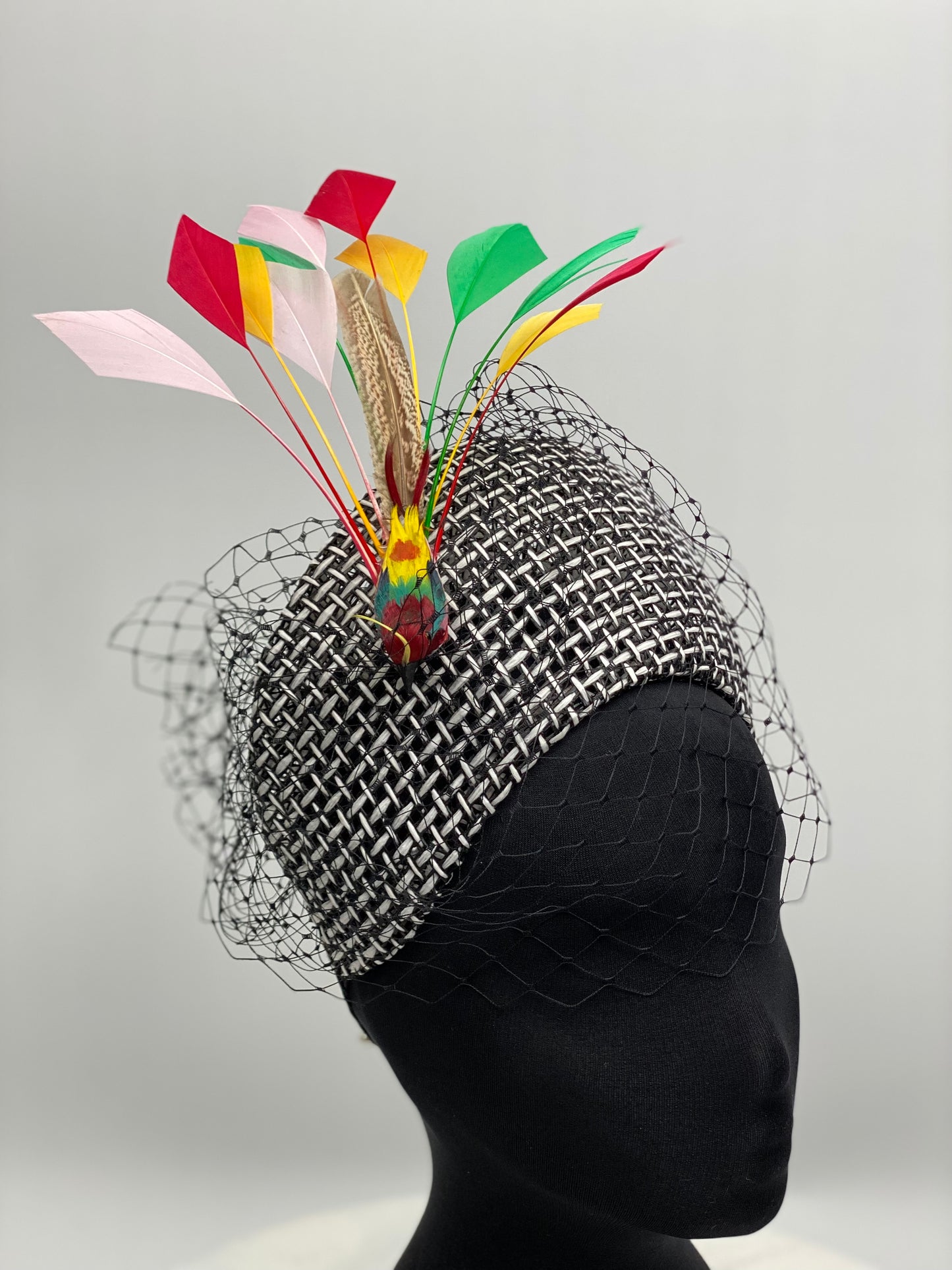 ANASTASIA Black and White Straw Crown Hat Race Hat