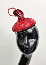 Load image into Gallery viewer, BETTY Red Swiss Straw  Button Hat Race Hat Fascinator
