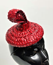 Load image into Gallery viewer, BETTY Red Swiss Straw  Button Hat Race Hat Fascinator
