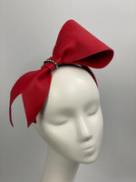 Load image into Gallery viewer, BELLA Large Red Leather Bow on Red Leather Headband Fascinator
