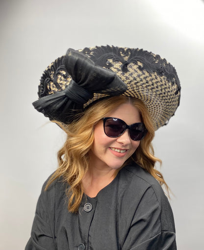 PALOMA Black and Cream  Wide Brim Race Day Hat